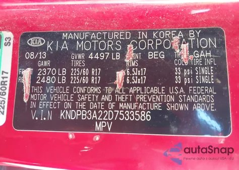 2013 Kia Sportage Lx z USA, uszkodzony, nr VIN KNDPB3A22D7533586